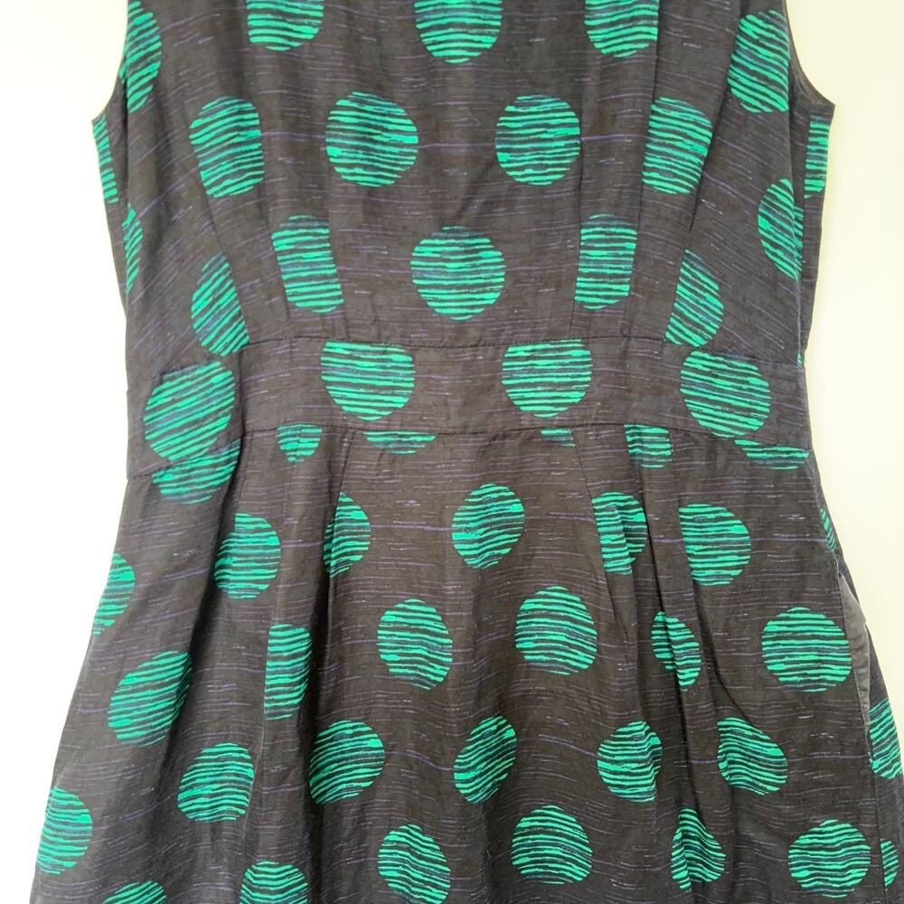Banana Republic Polka Dot Linen Blend Dress Blue Green Sleeveless Womens 14 - Picture 3 of 15